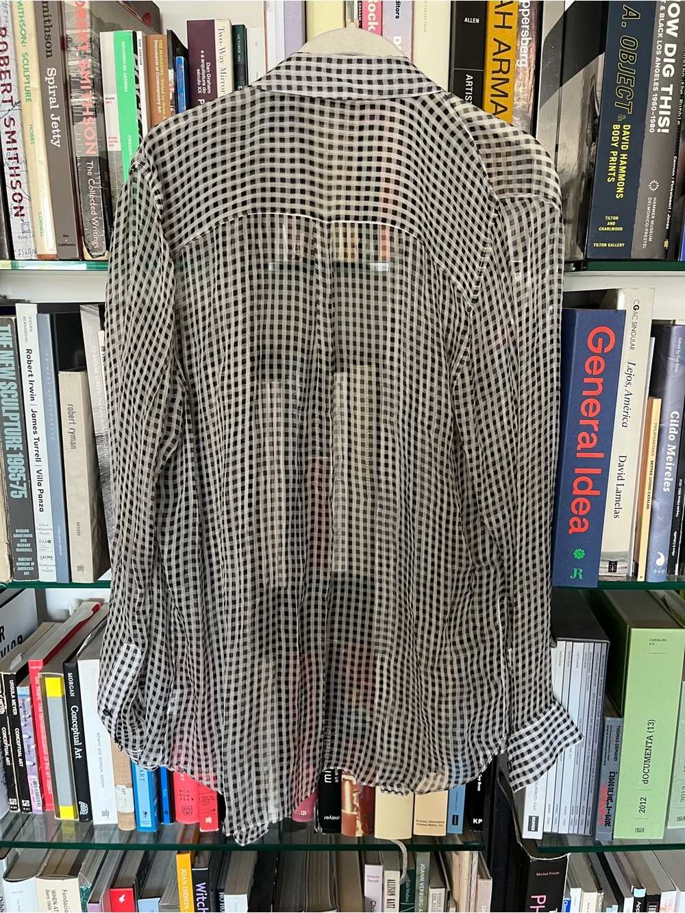 Theory Black and White Sheer Check Blouse 100% silk - Picture 2 of 4